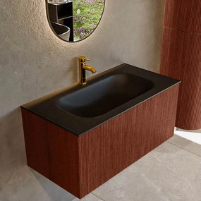 Mondiaz Kurve 90cm badmeubel ruby met 1 lade en wastafel big small midden 1 kraangat urban