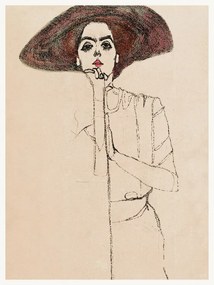 Kunstreproductie Brunette Woman (Female Portrait) - Egon Schiele