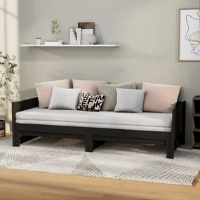 vidaXL Slaapbank uitschuifbaar massief grenenhout zwart 2x(90x190) cm