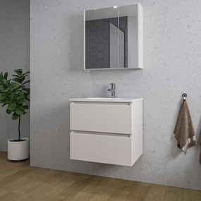 Adema Chaci Badkamermeubelset - 60x46x57cm - 1 ovale keramische wasbak wit - 1 kraangat - 2 lades - Spiegelkast - mat cotton (beige) SW1122821/SW718716/SW812066/SW812072