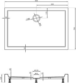 Mexen Flow+ rechthoekige douchebak 80 x 70 cm, wit glans - 46R107080H