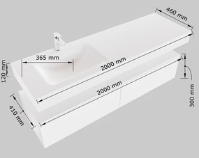 Mondiaz Alan DLux badmeubel 200cm dark grey 2 lades met wastafel frappe links 1 kraangat