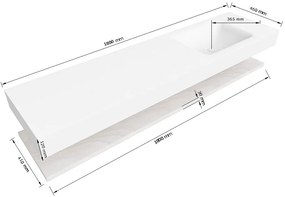 Zaro Alan badmeubel 180cm met planchet washed oak en vrijhangende wastafel cloud rechts 1 kraangat talc