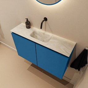 Mondiaz Ture DLux toiletmeubel 80cm jeans met wastafel ostra midden zonder kraangat