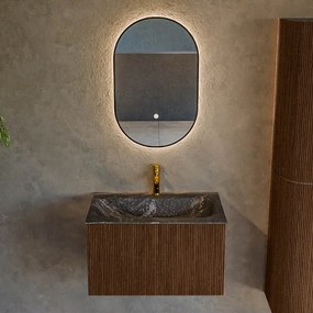 Mondiaz Kurve-dlux 70cm badmeubel walnut met 1 lade en wastafel big small midden 1 kraangat lava