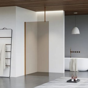 Fortifura Galeria inloopdouche - 40x200cm - rookglas - plafondarm - Geborsteld koper PVD (Koper) SW797934/SW876702/SW876705