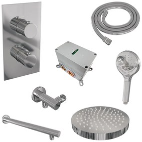 Brauer Stripe inbouw regendouche met 25cm hoofddouche, rechte muurarm en 3 standen handdouche set 16 chroom