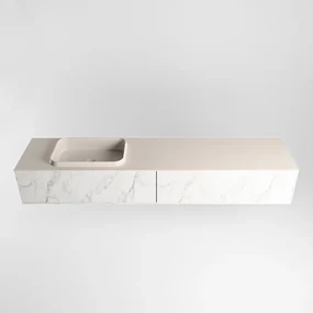 Mondiaz Erin 200cm badmeubel Carrara met 2 lades en beige wastafel links zonder kraangaten