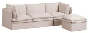 Grace Linnen En Katoenen 3-delige Modulaire Bank En Poef Stof Beige - Sklum