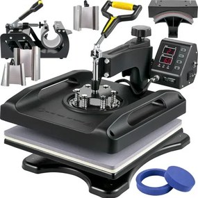 VEVOR Transferpers 38x38 cm 8-in-1 sublimatiemachine 1000 W Zwart, voor het bedrukken van petten, T-shirts, mokken en borden, met 360° draaifunctie, dubbele buisverwarming en bediening met twee schermen