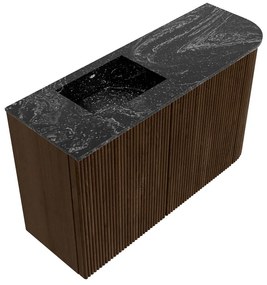 Mondiaz Joya DLux 70cm toiletmeubel ronding rechts walnut met wastafel faye links 1 kraangat lava