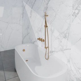 Fortifura Nebbio Badcombinatie-set - thermostaatkraan - glijstang met geïntegreerde wandaansluitbocht - metalen doucheslang - staaf handdouche - badvulcombinatie - geborsteld messing PVD (goud) SW1183067 SW1111531 SW706206 SW720570 SW1108811 SW