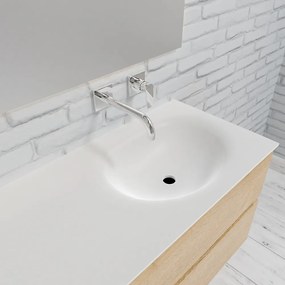 Zaro Sevilla Solid Surface badmeubel 120cm licht eiken zonder kraangat spoelbak rechts met 2 lades