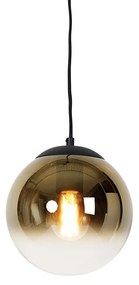 Smart hanglamp zwart met goud glas 20 cm incl. Wifi A60 - Pallon