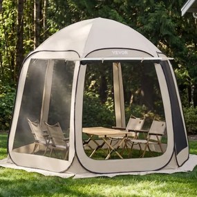 VEVOR Campingtent, 304,8 x 280,4 cm, pop-up tent met uitschuifbare luifel, draagbare partytent voor 4-8 personen met draagtas en zijwanden, voor terras en buitenactiviteiten, beige