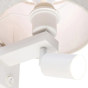 Wandlamp wit met leeslamp en kap 18 cm lichtgrijs - Brescia Modern E27 vierkant Binnenverlichting Lamp