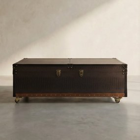 Kare Design Colonial Kist Salontafel Bruin Leer Op Wielen - 120 X 75cm.