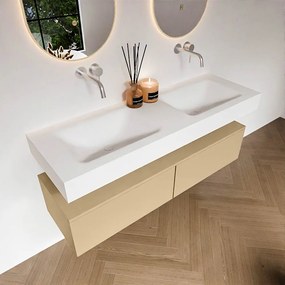 Zaro Alan badmeubel 140cm sand 2 lades met vrijhangende wastafel cloud dubbel zonder kraangat talc