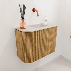 Mondiaz Joya DLux 50cm toiletmeubel ronding links oak met wastafel faye rechts zonder kraangat ostra