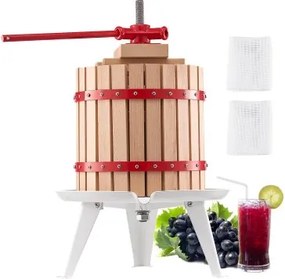 VEVOR Fruitwijnpers Fruitmolen (12 L) met massief houten mand met 8 blokken, robuuste handmatige sapcentrifuge, ciderpers, appelpers, druivenpers, olijfoliepers met handvat, sapcentrifuge voor de keuken