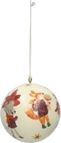 Kerstbal, katoenmaché, bosdieren, wit, Ø7 cm