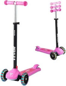 VEVOR Scooter (3 wielen) voor kinderen vanaf 3 jaar, stadsscooter voor kinderen met lichtgevende wielen, in hoogte verstelbaar stuur, antislip platform en lichtgewicht aluminium frame, step voor kinderen tot 75 kg, roze