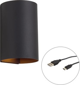 Moderne wandlamp zwart incl. LED 3-staps dimbaar en oplaadbaar - Sabbir