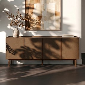 Walnoot Dressoir Met Stoffen Deuren 180 Cm - 180x40x60cm.