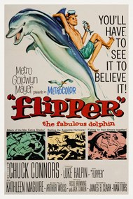 Kunstdruk Flipper, The Fabulous Dolphin (Vintage Cinema / Retro Movie Theatre Poster / Iconic Film Advert), (26.7 x 40 cm)