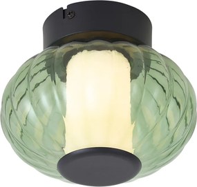 Design plafondlamp zwart 18cm met groen glas incl. LED 3-staps dimbaar - Margherite
