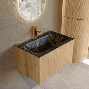 Mondiaz Kurve-dlux 70cm badmeubel oak met 1 lade en wastafel big small midden 1 kraangat lava