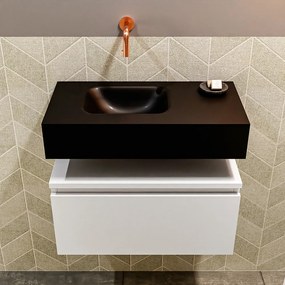 Mondiaz Andor toiletmeubel 60cm mat wit met zwarte wastafel links zonder kraangat