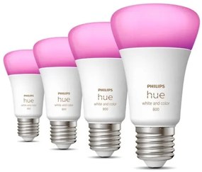 Philips Hue Lampen 4xE27 (A60) 6,5W 800lm Wit en gekleurd licht Wit