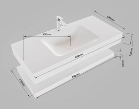 Mondiaz Alan DLux planchet 90cm met wastafel midden 1 kraangat opalo