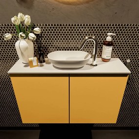 Mondiaz Fowy toiletmeubel 80cm ocher met witte waskom midden en kraangat