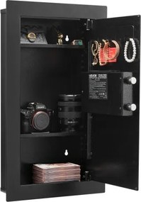 VEVOR wandkluis met wachtwoord en sleutel, ingebouwde behuizing van koudgewalst staal Q235 met verstelbare planken en ledverlichting, kastkluis, ingebouwde kluis voor geld, sieraden, paspoort