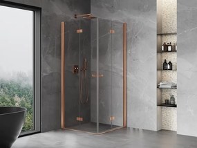 Mexen Mist-F Duo vouwdeur douchecabine 80 x 80 cm, transparant, geborsteld koper - 8A6-080L-080P-65-00
