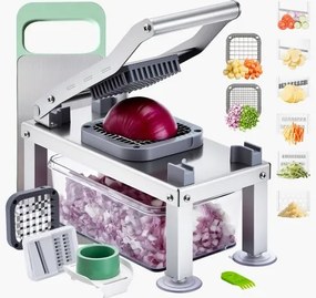 VEVOR Groentesnijder, Mandolinesnijder, Alles-in-1 Groentesnijder met 8 roestvrijstalen messen, Kaasrasp, Uien- en aardappelsaladesnijder met opvangbak, Keukengereedschap en Essentiële Huishoudelijke Apparaten