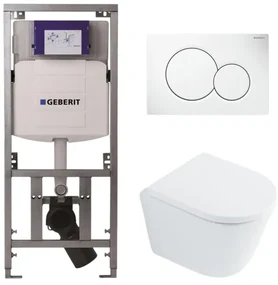QeramiQ Dely Toiletset - Geberit UP320 Burda inbouwreservoir - witte bedieningsplaat - softclose toilet zitting 35 mm - glans wit SW1026255 / SW1159505/0701131/0700518