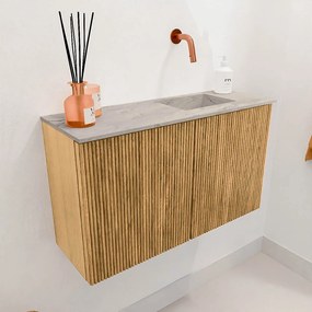 Mondiaz Joya DLux 70cm toiletmeubel oak met wastafel faye rechts zonder kraangat glace
