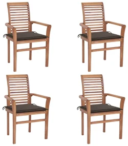 vidaXL Eetkamerstoelen 4 st met taupe kussens massief teakhout