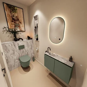 Mondiaz Ture DLux toiletmeubel 80cm army met wastafel glace links met kraangat