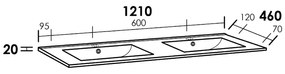 Sanituba Empoli dubbele wastafel keramiek met twee kraangaten 120cm