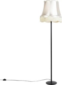 Retro vloerlamp zwart met Granny kap crème 45 cm - Simplo