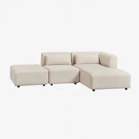Rechtse Modulaire Chaise Longue Bank Van 2 Delen Met Poef Fogler Corduroy Linnen Beige - Sklum