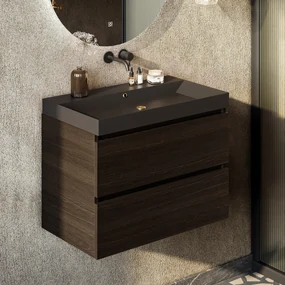 Fontana Kolo wastafelmeubel kasteel bruin 80cm zwarte wastafel 0 kraangaten