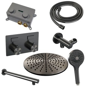 Brauer Gunmetal Edition thermostatische inbouw regendouche met 3 standen handdouche, rechte muurarm en hoofddouche 30cm set 56 gunmetal geborsteld PVD