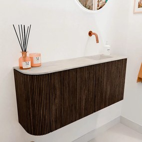 Mondiaz Joya DLux 90cm toiletmeubel ronding links walnut met wastafel faye rechts zonder kraangat ostra