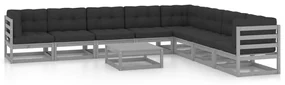 vidaXL 9-delige Loungeset met kussens massief grenenhout grijs