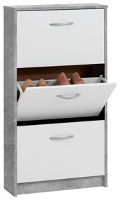 FMD Schoenenkast met 3 kantelende vakken wit en betonkleurig